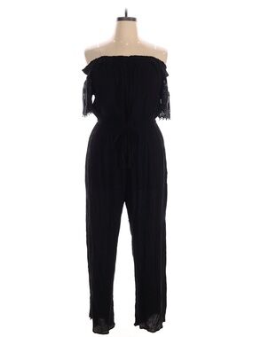 Off-Shoulder Black Lace-Sleeve Jumpsuit